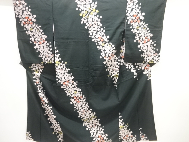 JAPANESE KIMONO / ANTIQUE OMESHI KIMONO / TAISHO ROMAN STYLE / SILK / WOVEN SCATTERED FOIL